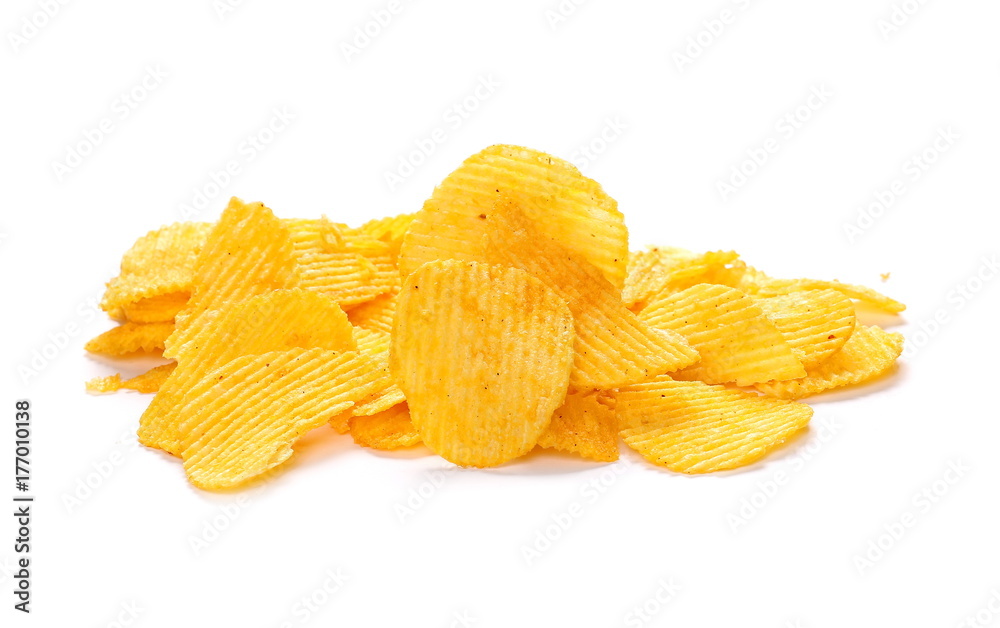 Potato chips isolated on white background Potato chips isolated on white background