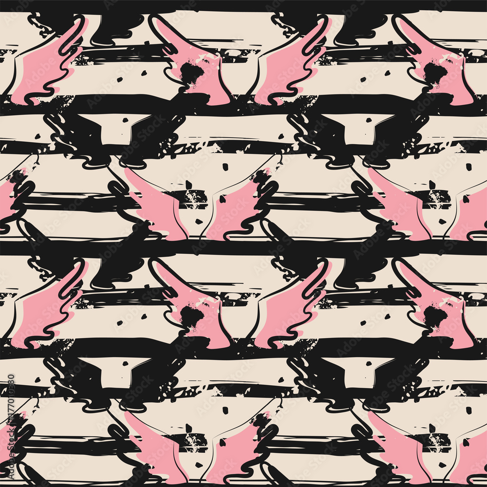 Fotografie Seamless pattern with wings on stripes in grunge style