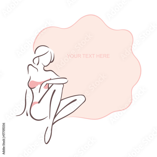 Sexy fitness naked girl with a chic figure. Intimate sexy lady, model in a pose. Lovely  ass In swimsuit, panties. Drawn graphics for design, Abstraction background