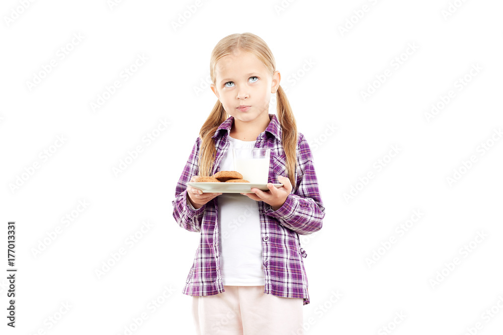 Portrait of little girl holding plate with cookies Portrait of little girl holding plate with cookies