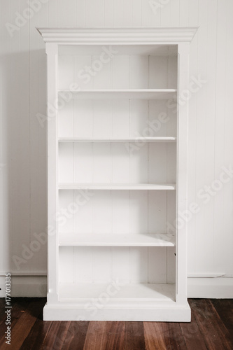 empty white bookcase photo