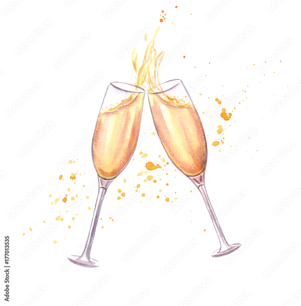 Cheers! Pair of champagne glasses in toasting isolated on white background  Stock Illustration | Adobe Stock
