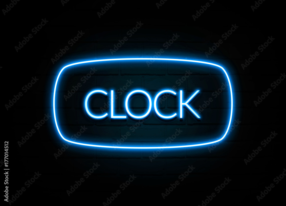 Clock - colorful Neon Sign on brickwall Clock - colorful Neon Sign on brickwall
