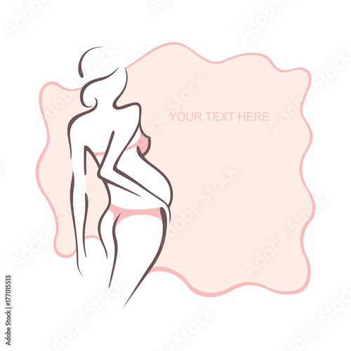 Sporty fit woman in the gym. Picture of a beautiful sexy girl with dumbbells in her hands. Vector illustration of a graphic outline silhouette