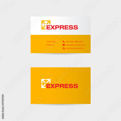 Delivery Logo & Branding Identity. Logo with arrow on business card.