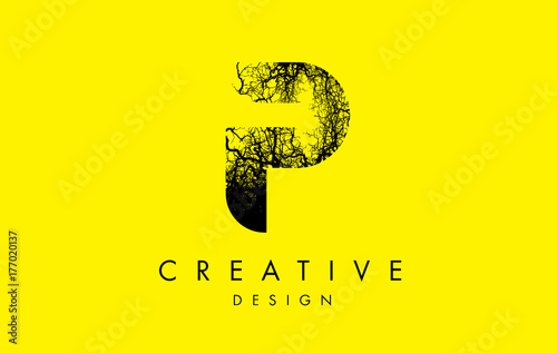 P Logo Letter Made From Black Tree Branches