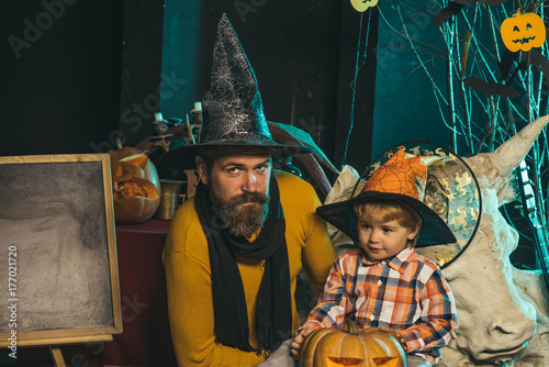 Halloween Father and small son, fathers day. © Volodymyr