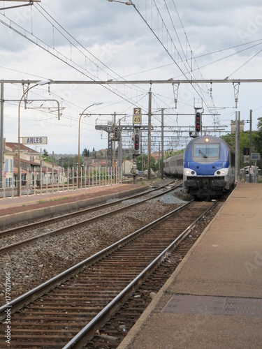 French high speed train arrives at the station