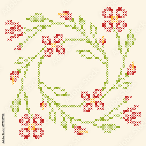 Cross-stitch embroidery in Ukrainian style. Vector illustration. 