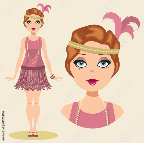 фотографія Pretty 1920s flapper posing in costume and feathered headpiece of the period