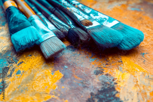 Artist Paint brushes on canvas