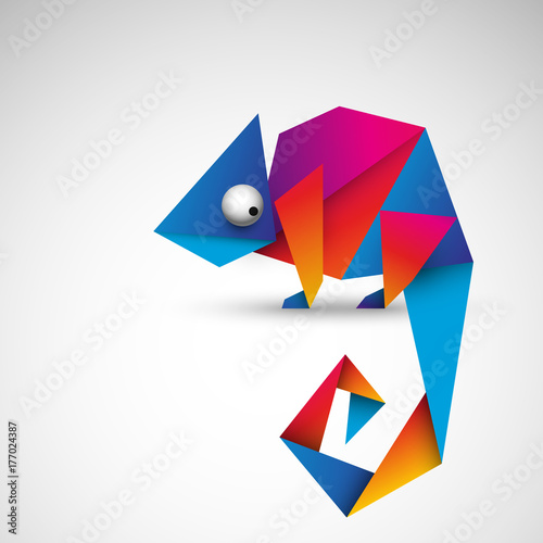 kolorowy kameleon origami wektor photo
