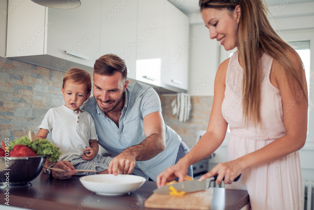 Young family in kitchen Young family in kitchen