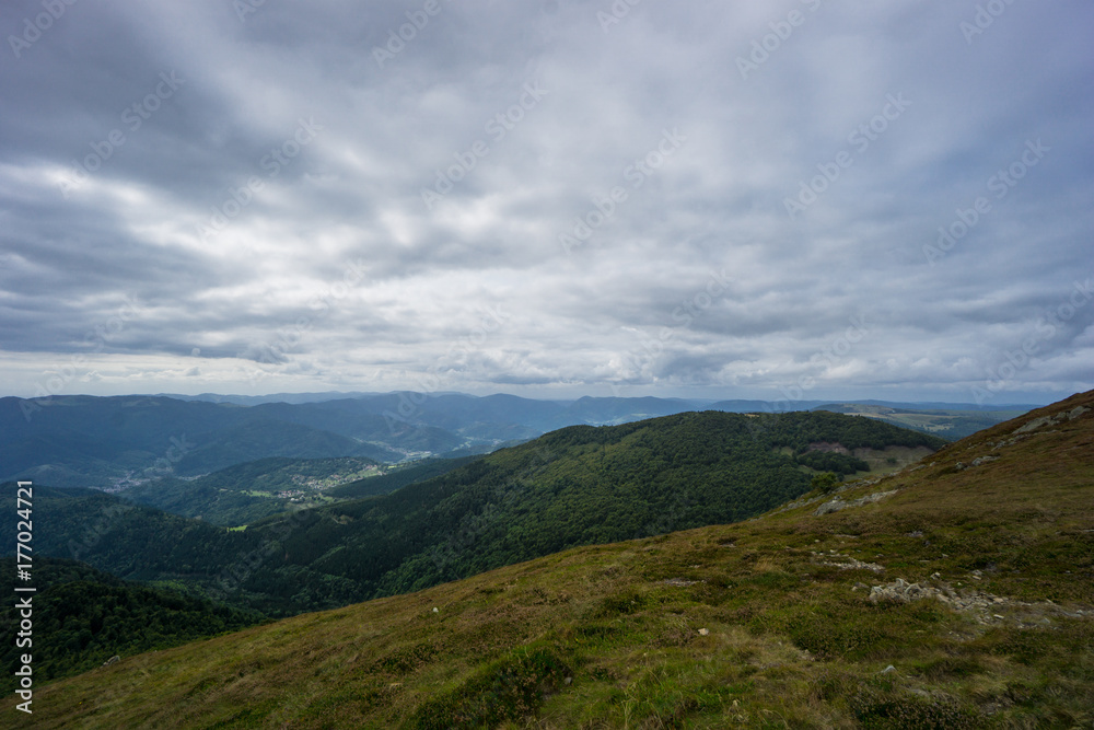 France - Scenic view down into the valley from mountain grand ballon France - Scenic view down into the valley from mountain grand ballon