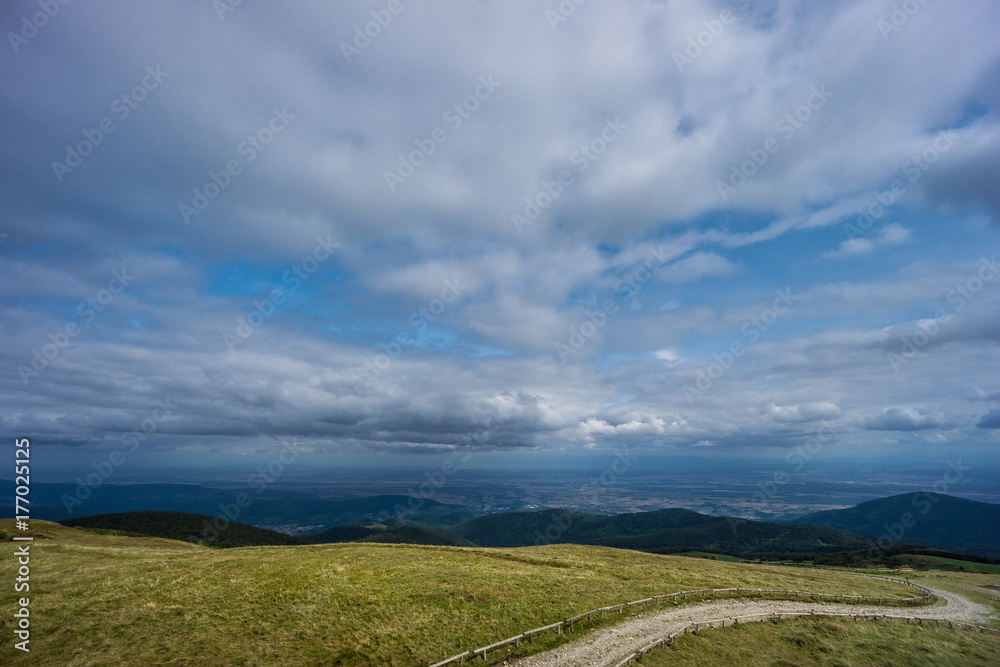 France - Curved hike trail on top of mountain grand ballon in french vosges