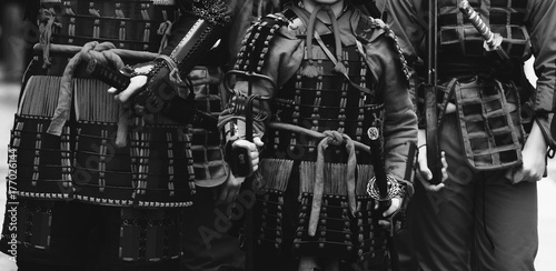 Fotografia Samurai armour and helmet. Carnival costumes. Soldiers on outside