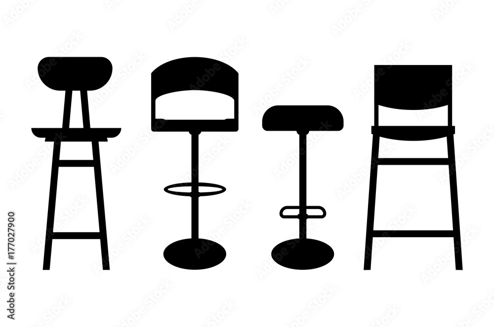 Bar stool icon four variations. Silhouettes of bar stools. Bar stools