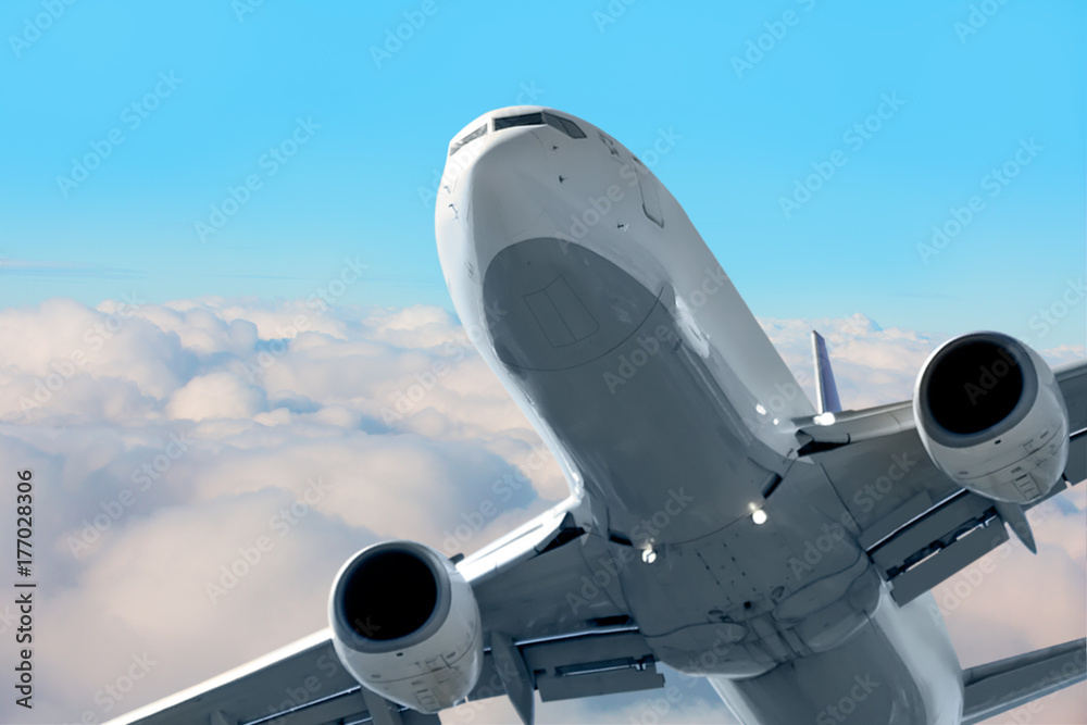 Fototapeta premium Passenger airplane in the clouds. travel by air transport