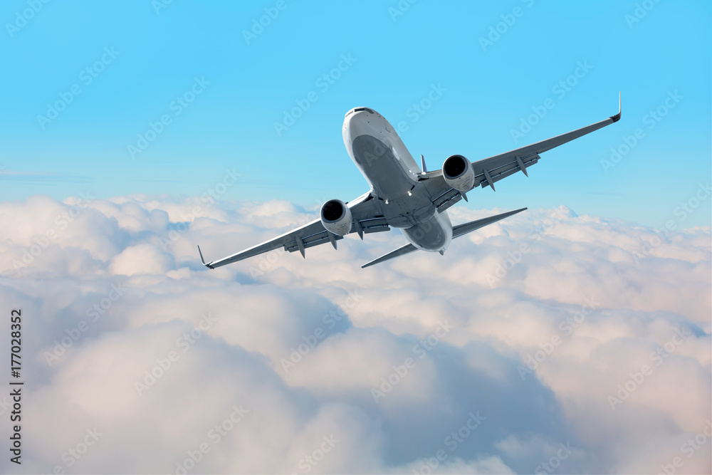 Passenger airplane in the clouds. travel by air transport Passenger airplane in the clouds. travel by air transport