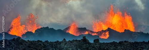Panoramic photo of the volcano eruption in Holuhraun photo