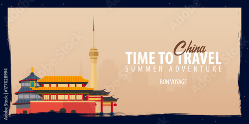 China banner. Time to Travel. Journey, trip and vacation. Vector flat illustration.