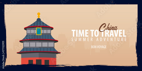 China banner. Time to Travel. Journey, trip and vacation. Vector flat illustration.