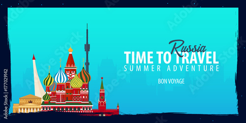 Russia banner. Time to Travel. Journey, trip and vacation. Vector flat illustration.