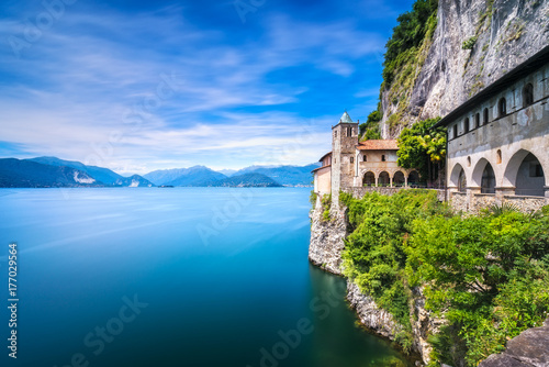 Hermitage or Eremo of Santa Caterina del Sasso monastery. Maggiore lake, Lombardy Italy photo