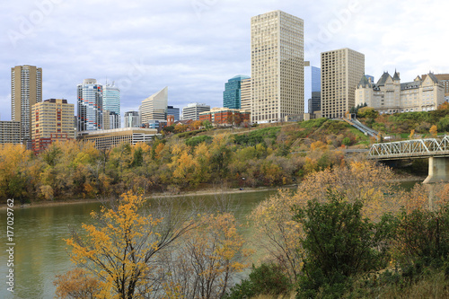 Edmonton city center with colorful aspen in autumn