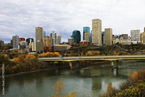 Edmonton city center with colorful aspen in fall © Harold Stiver