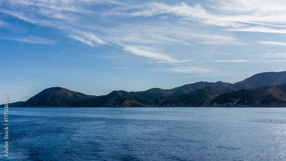 View on part of Elba island mountains from sea