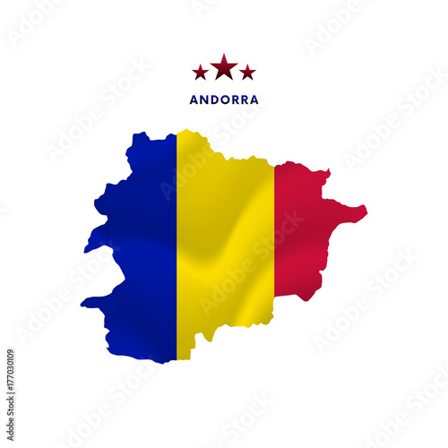 Andorra map with waving flag. Vector illustration.