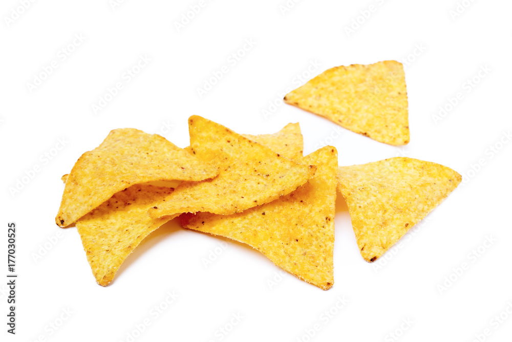 Corn chips,triangle, nachos isolated on white background