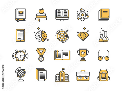 School education, university. Study, learning process. Oline lessons, tutorial. Student knowledge. History book.Thin line web icon set. Outline icons collection.Vector illustration.