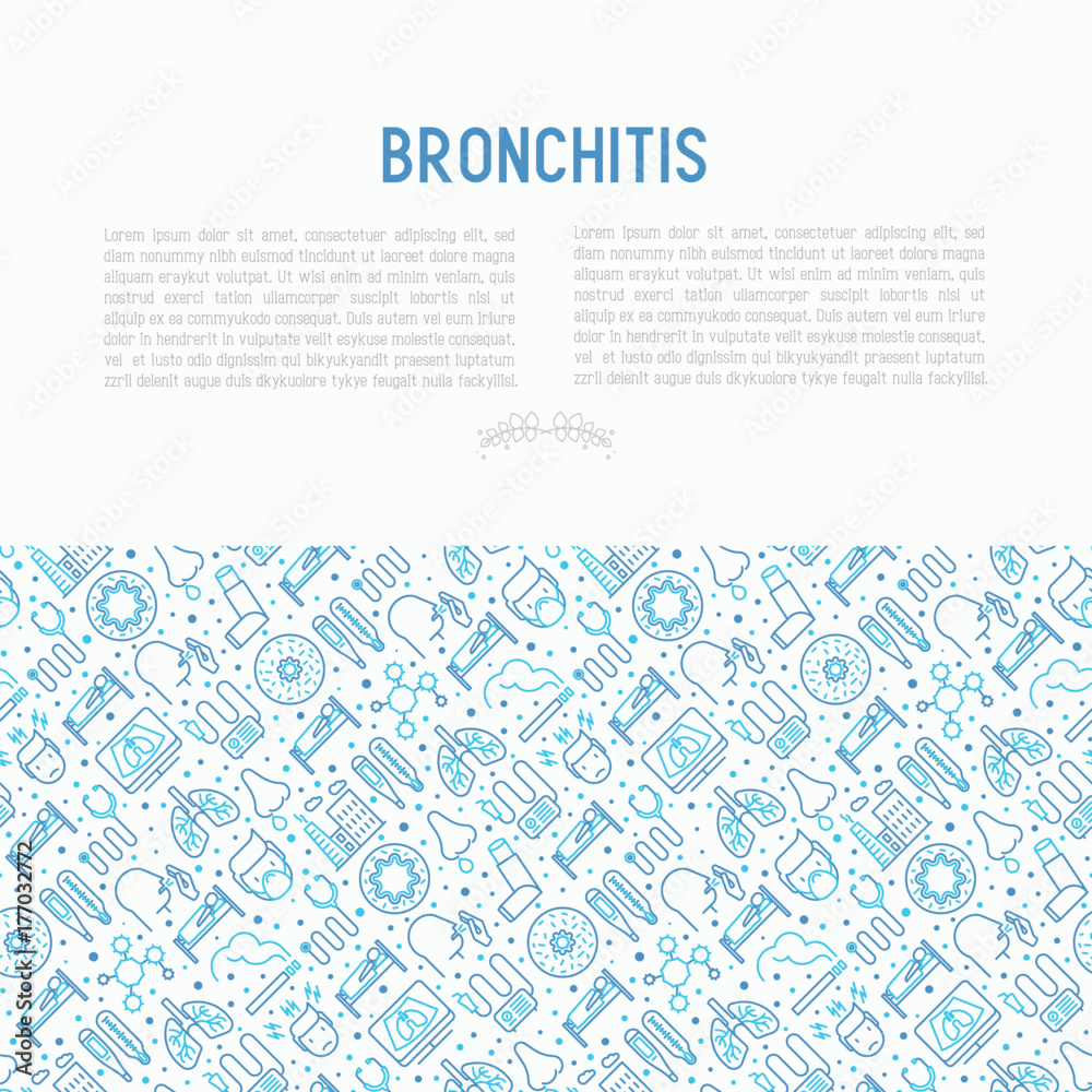 Bronchitis concept with thin line icons of symptoms and treatments ...