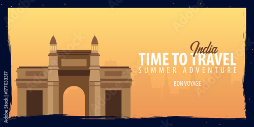 India banner. Time to Travel. Journey  trip and vacation. Vector flat illustration.