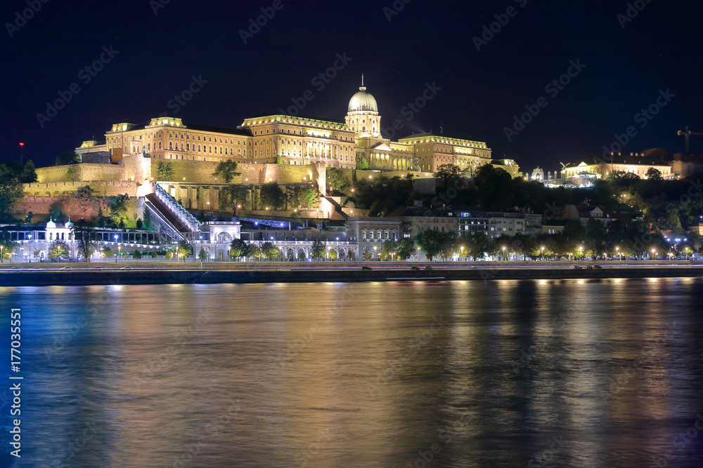 The Royal Palace in Budapest in the night illumination.