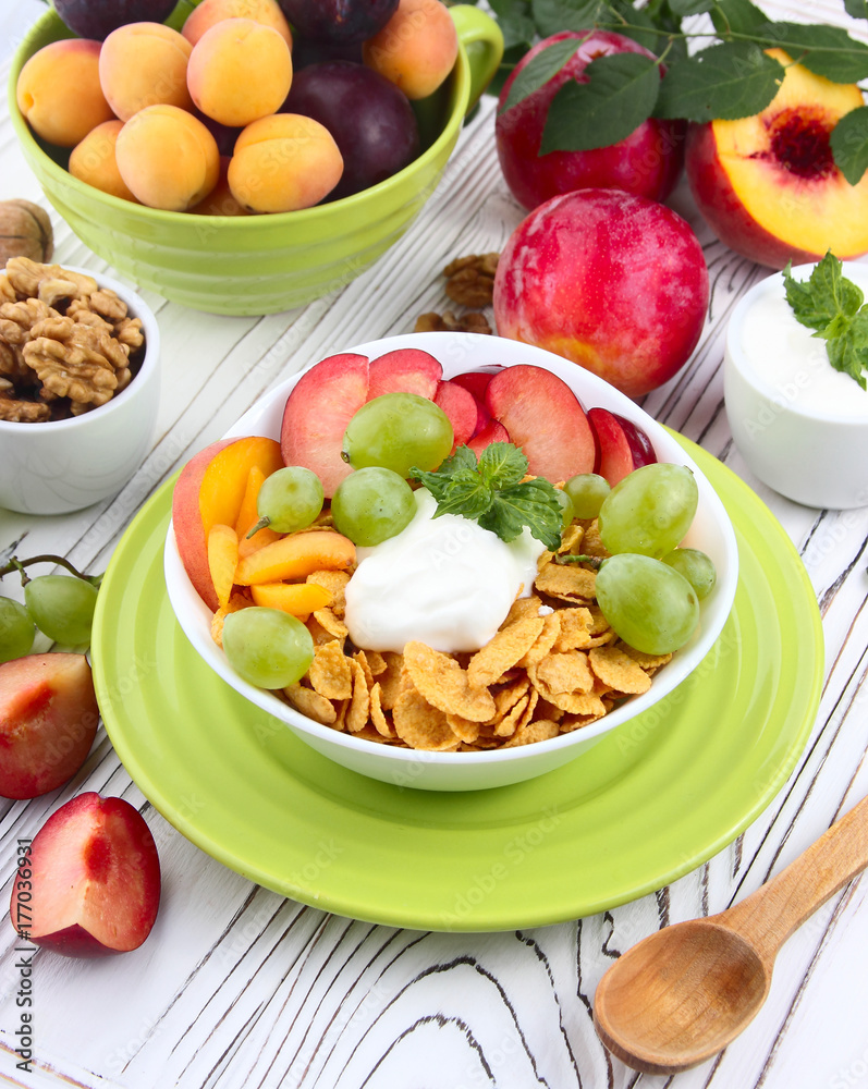 Muesli with yoghurt and fresh fruit Muesli with yoghurt and fresh fruit