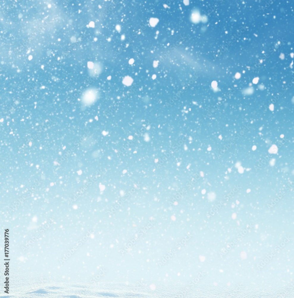 Fototapeta premium Winter christmas sky with falling snow