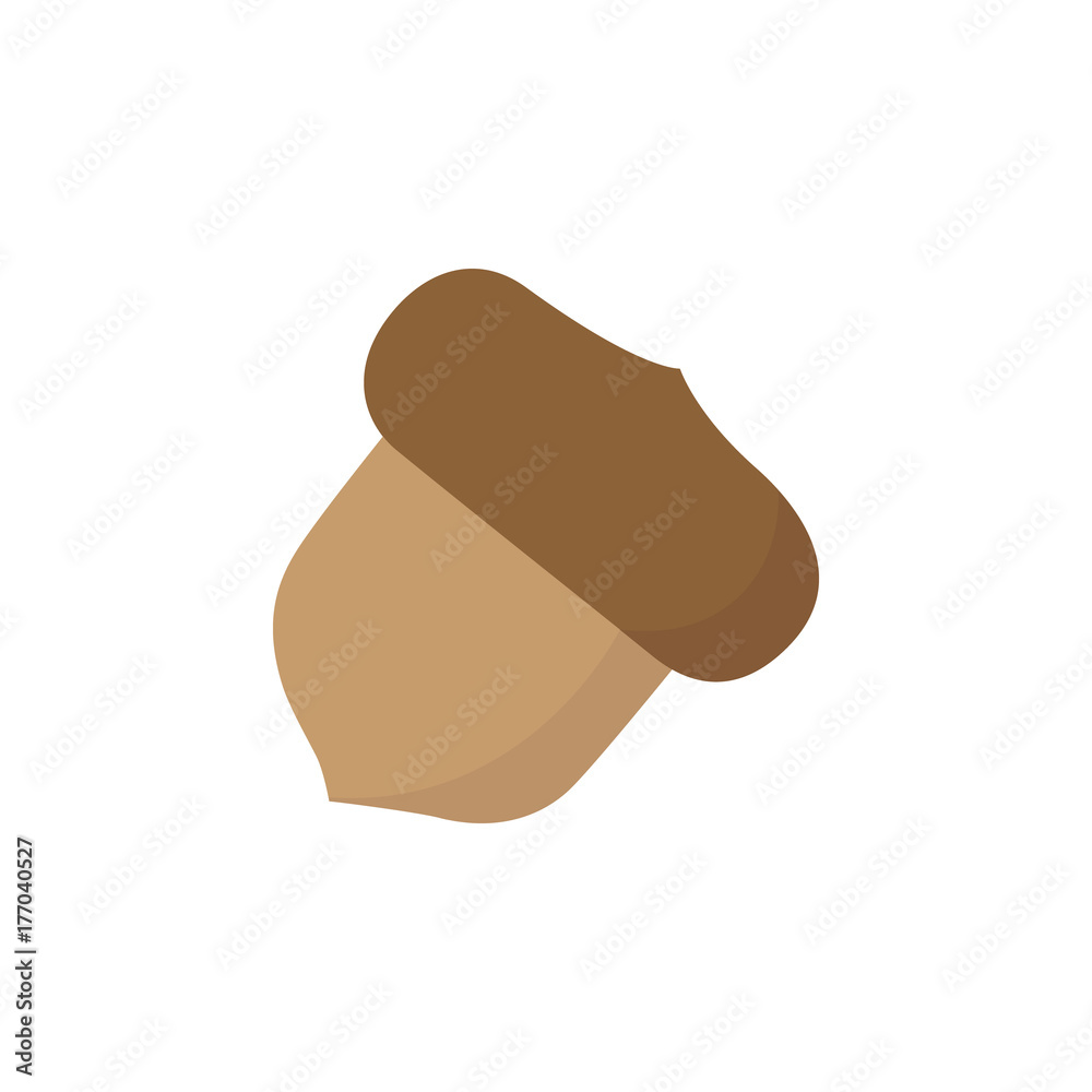 Acorn vector flat icon, isolated on white background. Simple autumn oak nut graphic print or pattern.