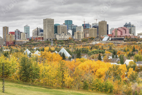 Edmonton cityscape with colorful aspen in autumn