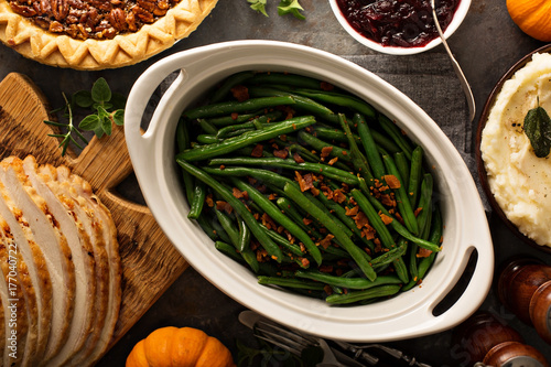 Green beans with bacon for Thanksgiving or Christmas dinner photo