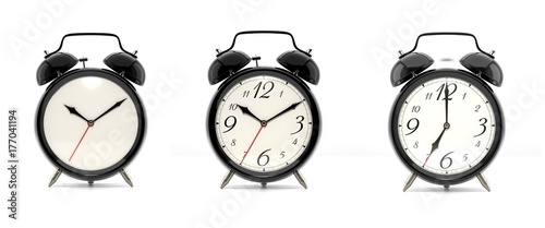 Set of 3 black alarm clocks
