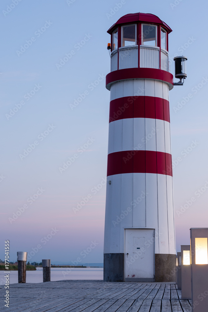 Sunset Impression of Lighthouse at Lake Neusiedl (Podersdorf am See, Burgenland, Austria)