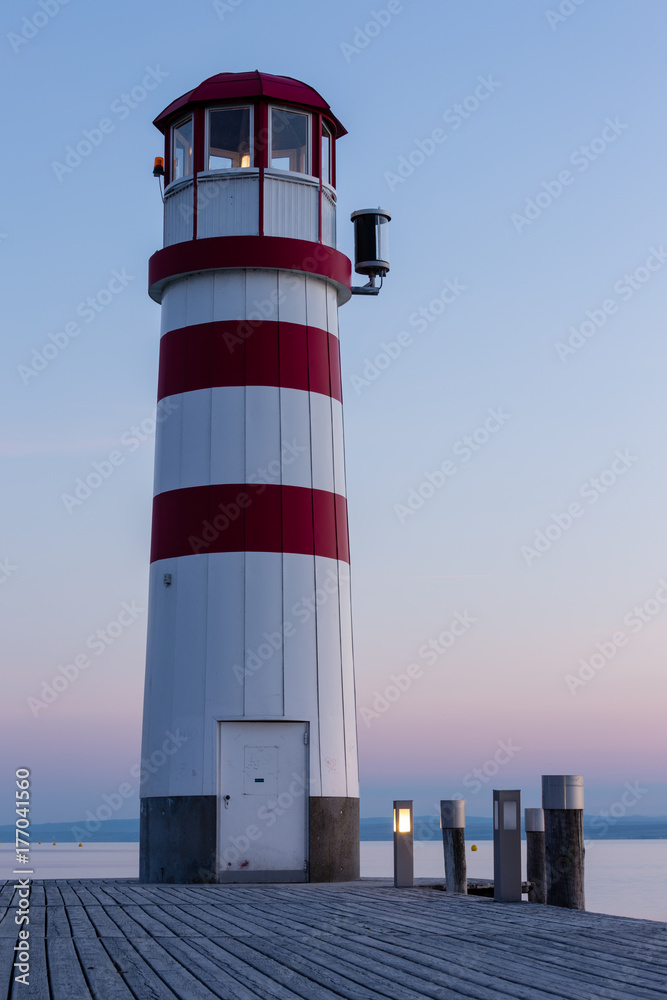 Sunset Impression of Lighthouse at Lake Neusiedl (Podersdorf am See, Burgenland, Austria)