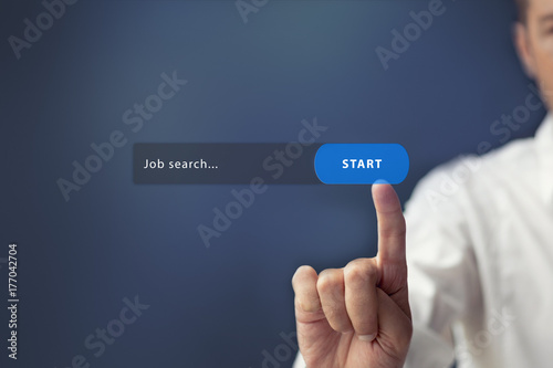 Online job search. Close-up of man looking for job on internet. 