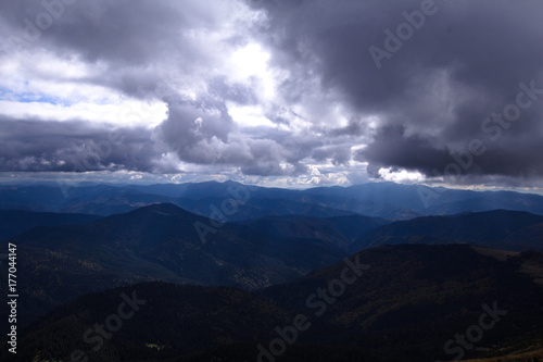 carpathian mountaines autumn landscape, forest and hills background 