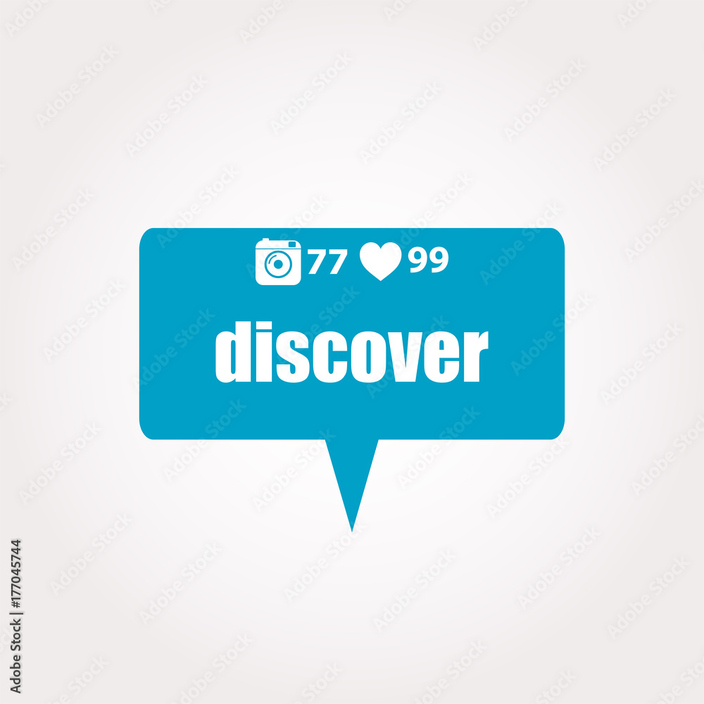 social concept. word discover . Labels with text, heart, camera and counters social concept. word discover . Labels with text, heart, camera and counters
