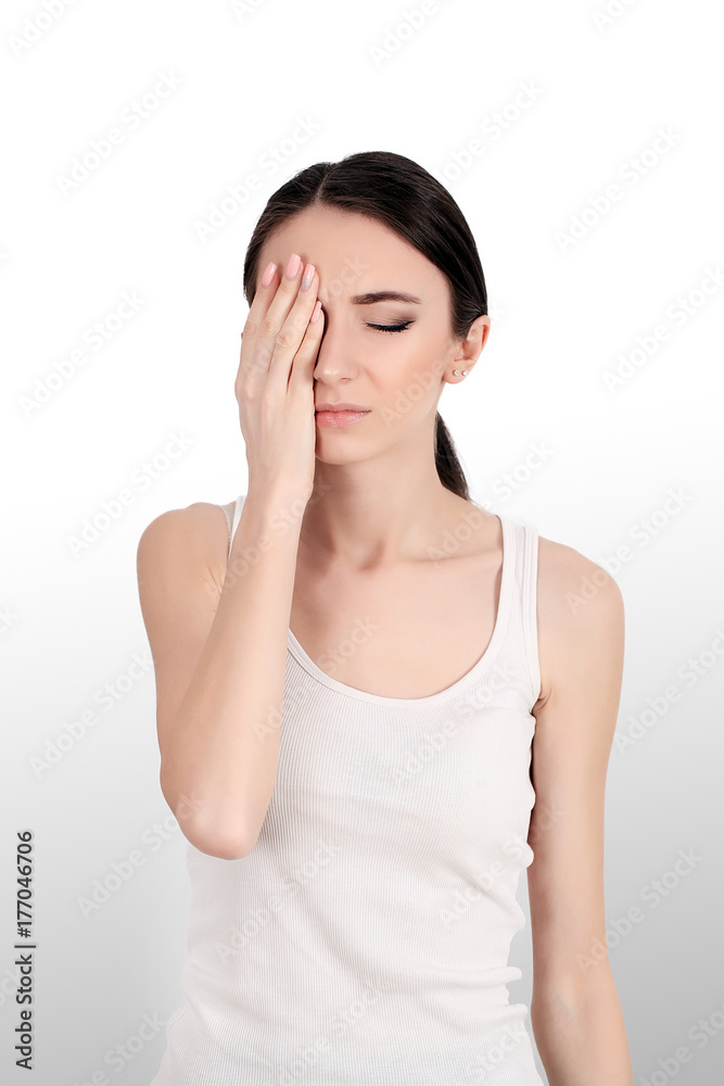 Woman Suffering From Strong Pain, Having Headache, Touching Face Woman Suffering From Strong Pain, Having Headache, Touching Face