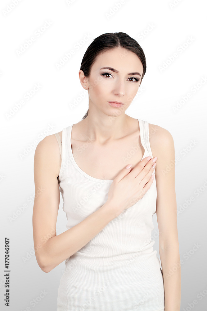 Beautiful Woman Suffering From Pain In Chest. Health Issues Beautiful Woman Suffering From Pain In Chest. Health Issues